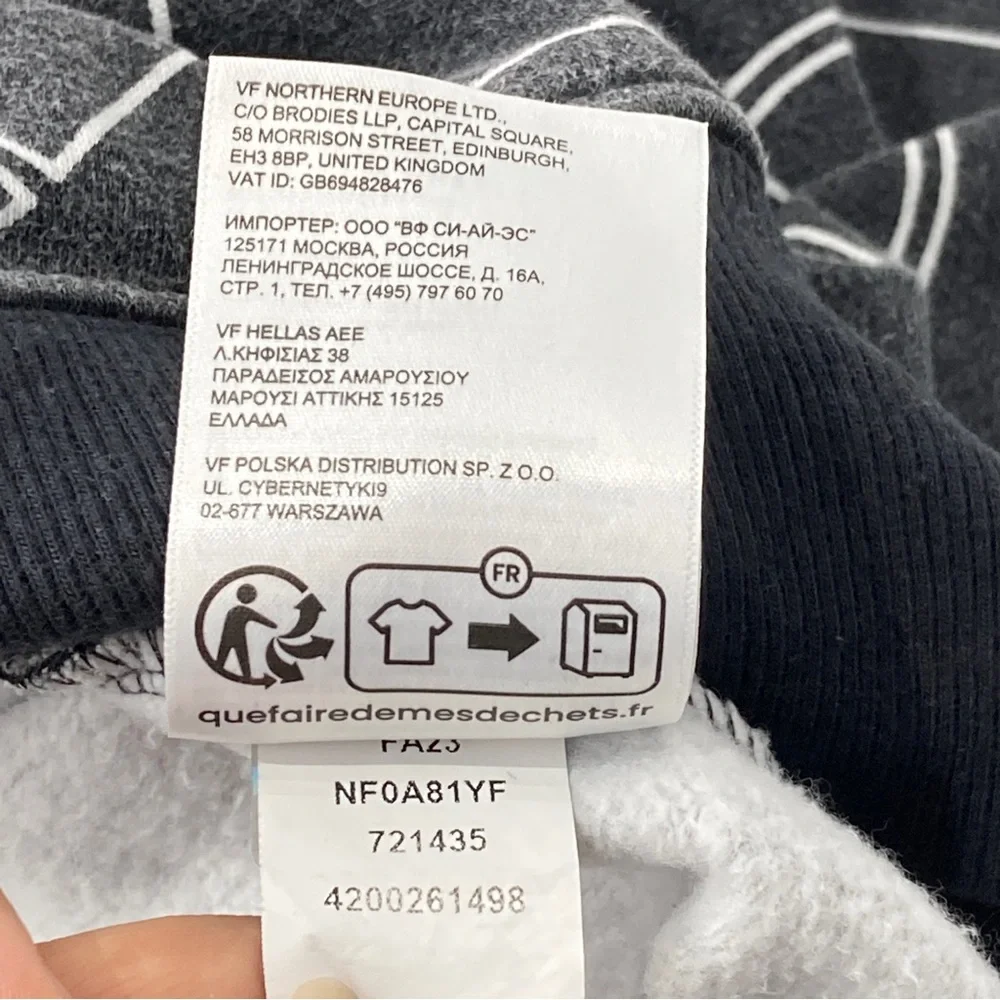 The North Face Hoodie Mens Black White All Over Print AOP Pullover Sweater S
